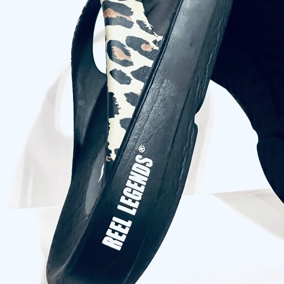 Reel Legends-Unisex-Black/Leopard Print Flip Flops-Arch Support-W 9, M 7-Comfy - Picture 12 of 16